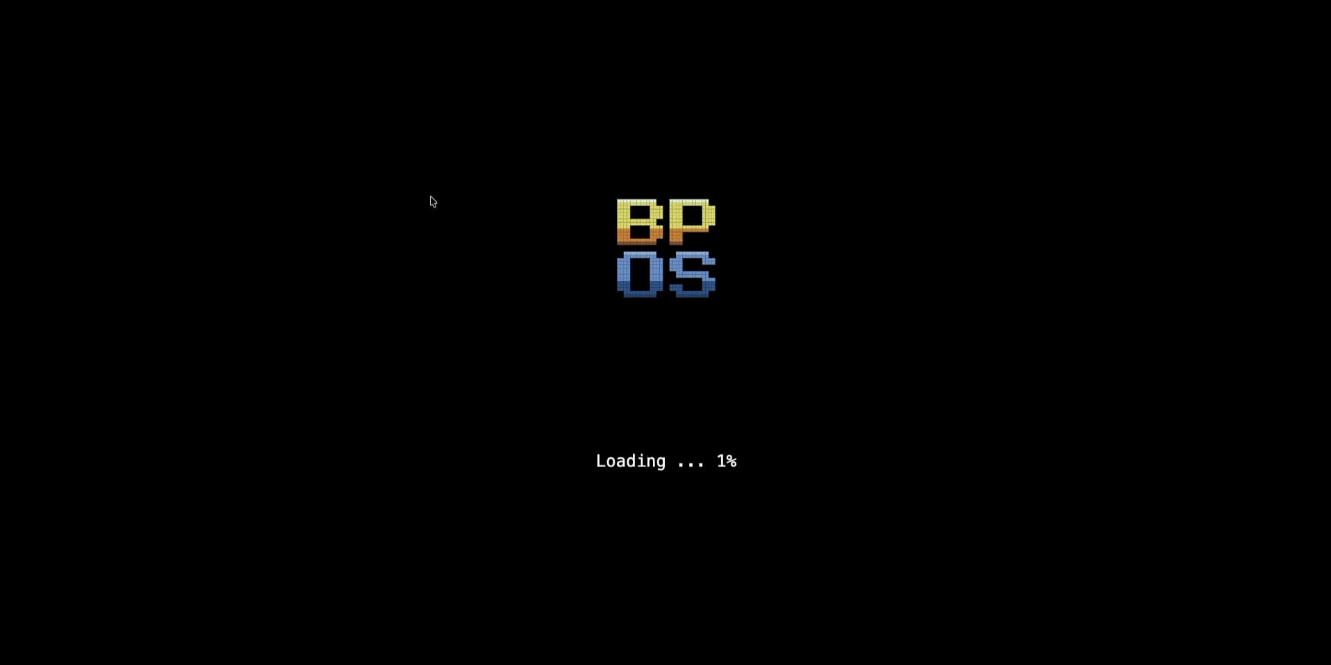 Original BP OS loading frame with pixel-art mark and Loading 1 percent